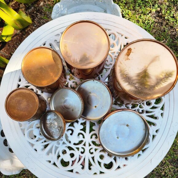 Vintage Copper Kitchen Canister Set Flour Sugar Coffee Tea Rustic Farmhouse - Picture 9 of 11